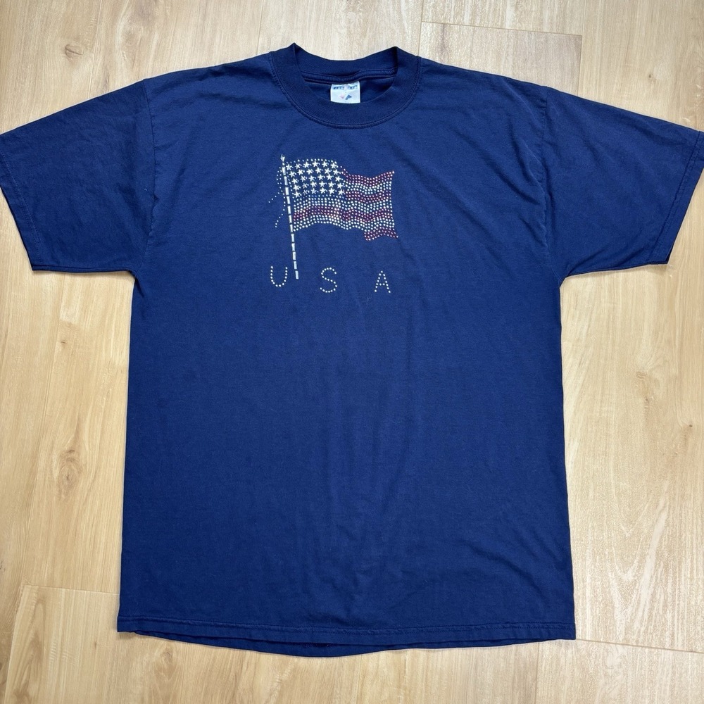 Vintage USA Women's Tshirt Bling Bejeweled XL Jerzees American Flag
